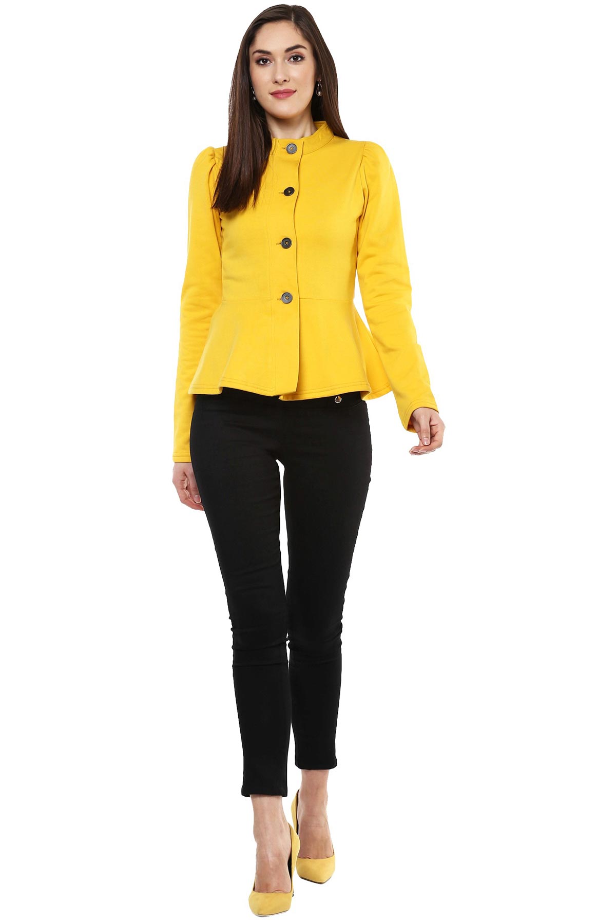 Women's Mustard Fleece Peplum Jacket