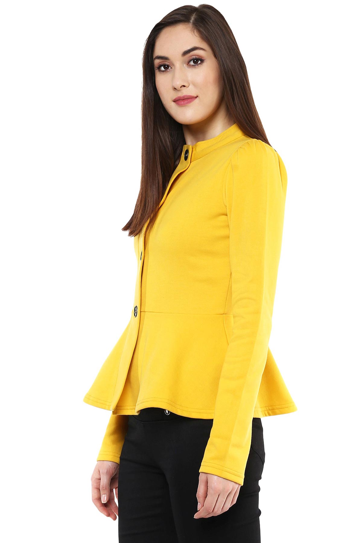 Women's Mustard Fleece Peplum Jacket