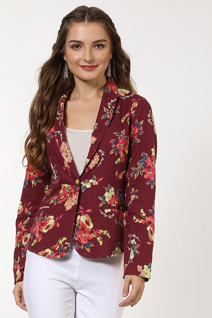 Women's Maroon Floral Blazer
