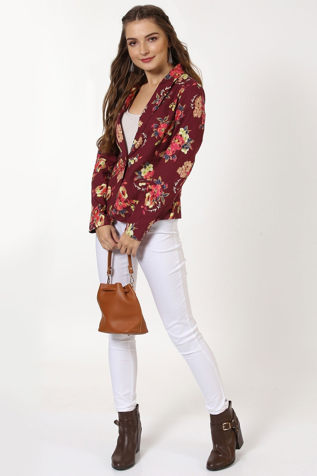 Women's Maroon Floral Blazer