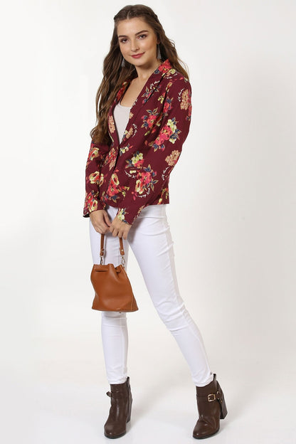 Women's Maroon Floral Blazer