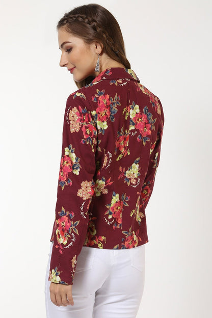 Women's Maroon Floral Blazer