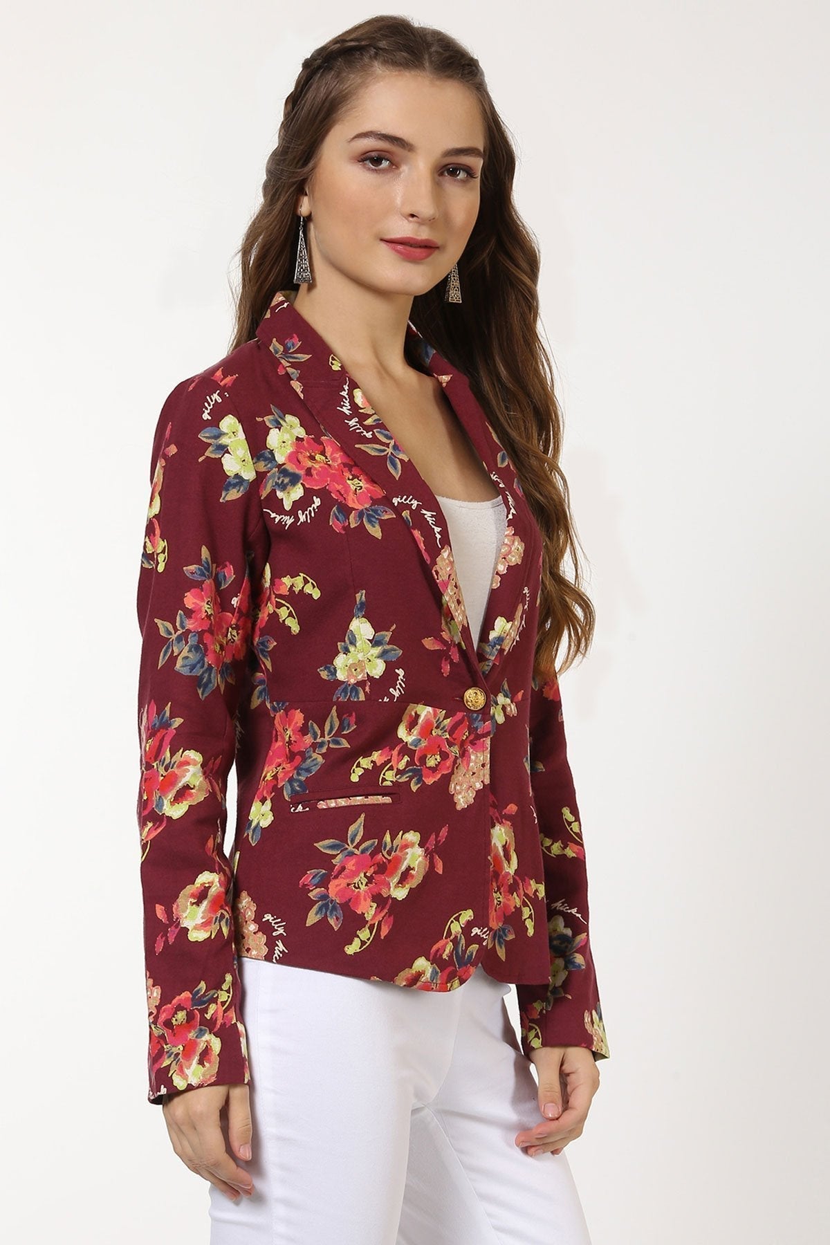 Women's Maroon Floral Blazer