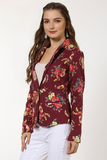 Women's Maroon Floral Blazer