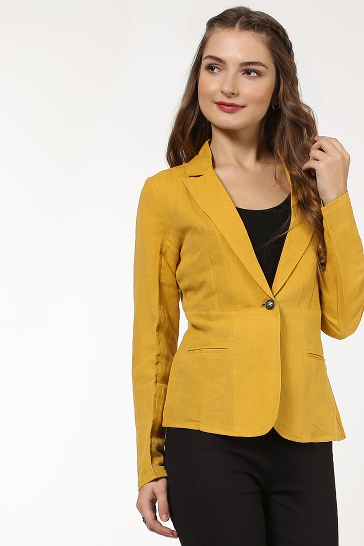 Women's Mustard Linen Blazer