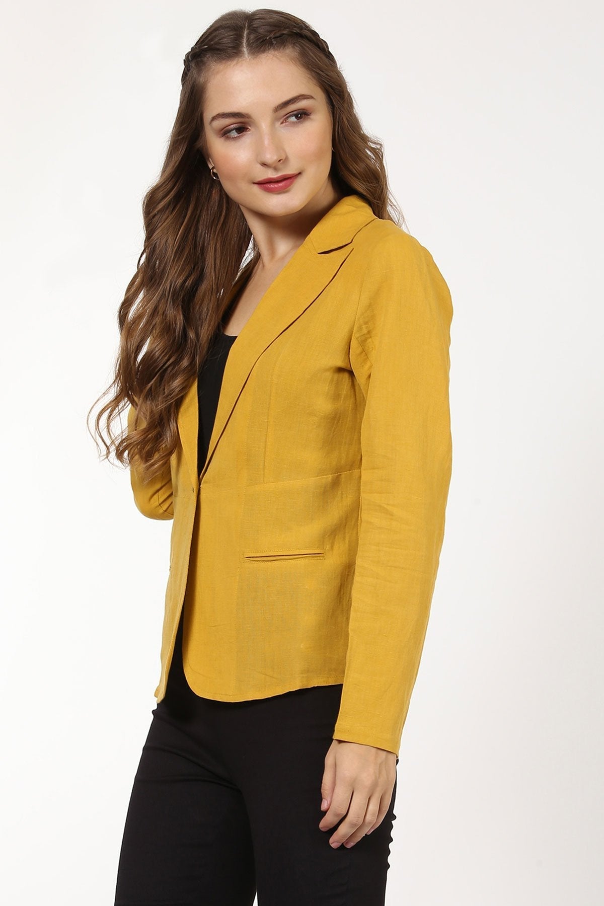Women's Mustard Linen Blazer