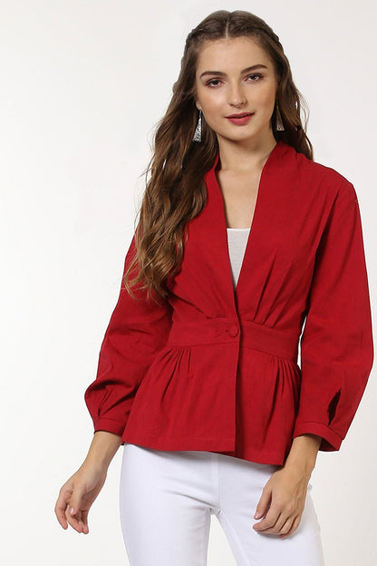 Women's Red Peplum Balloon Sleeve Blazer