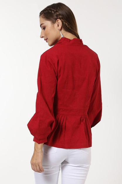 Women's Red Peplum Balloon Sleeve Blazer