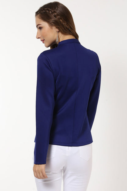 Women's Indigo Scuba Ruffle Placket Jacket