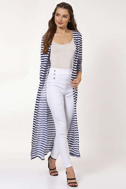 Women's Navy Stripes Longline Shrug