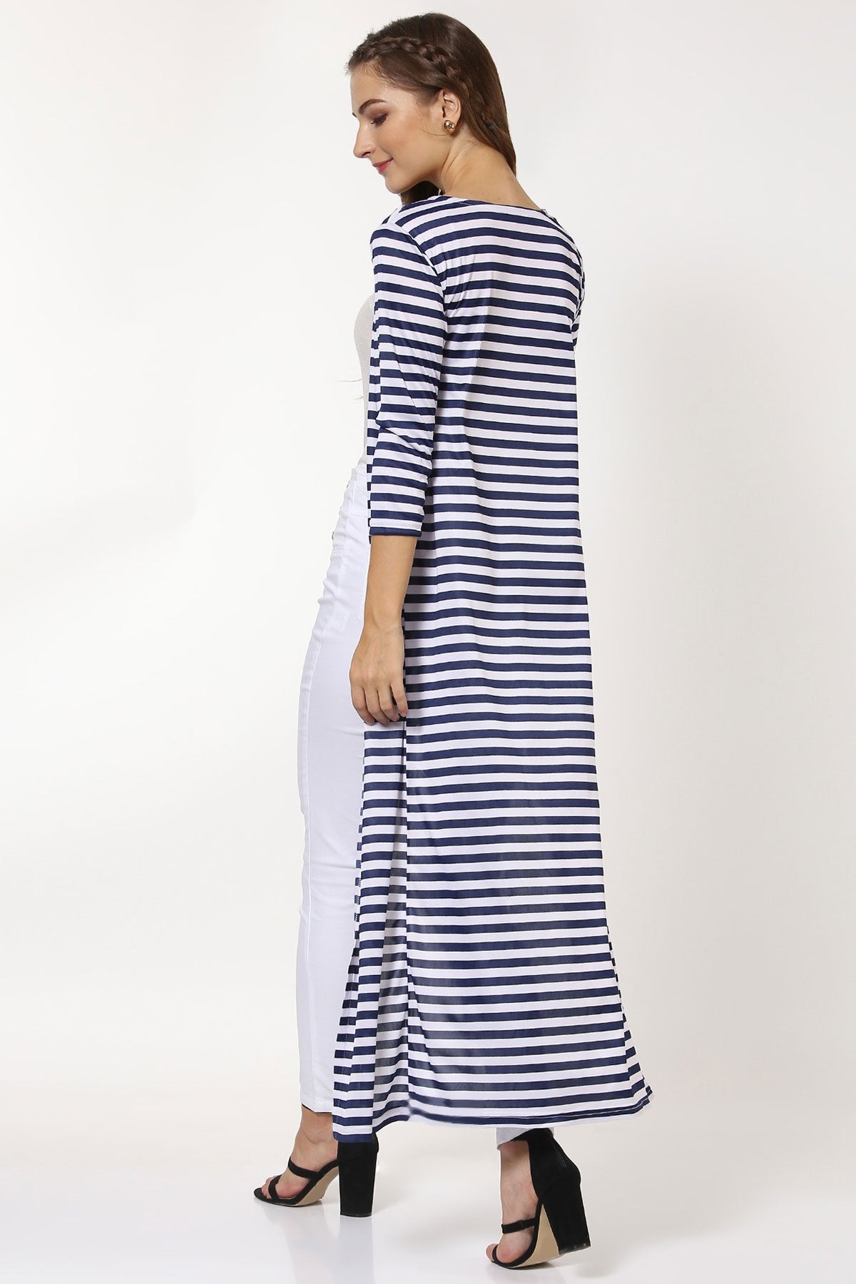 Women's Navy Stripes Longline Shrug