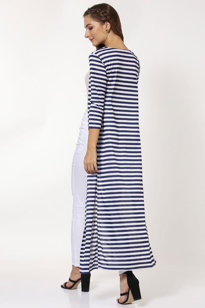 Women's Navy Stripes Longline Shrug