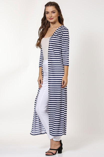 Women's Navy Stripes Longline Shrug