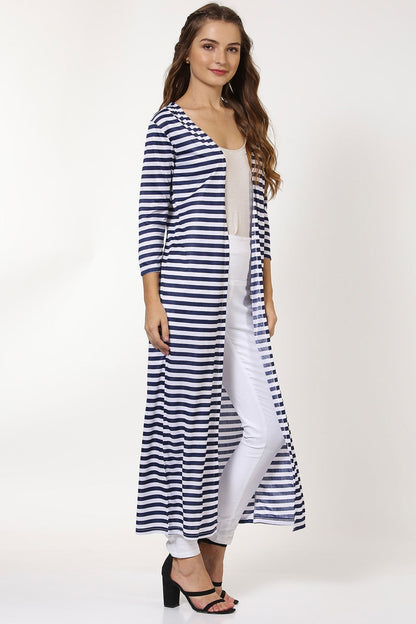 Women's Navy Stripes Longline Shrug