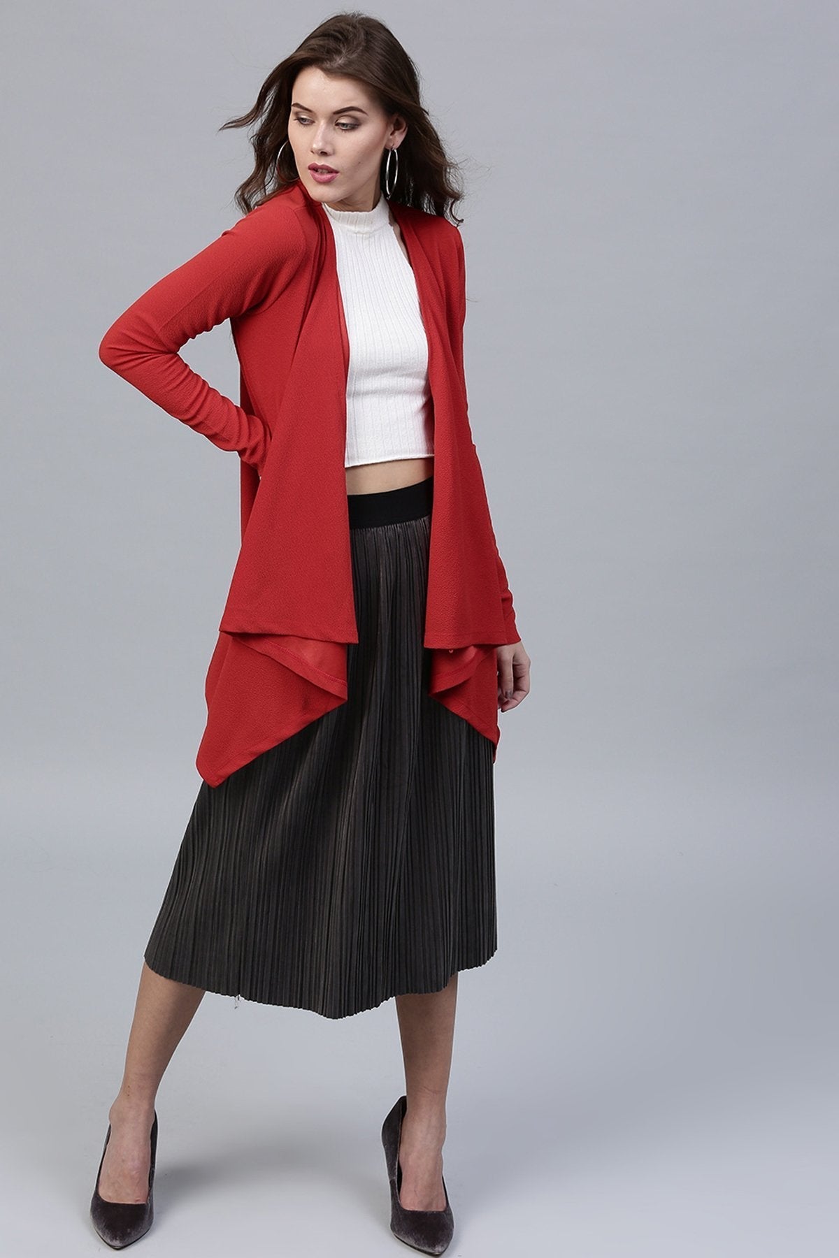 Women's Red Shawl Collar Shrug