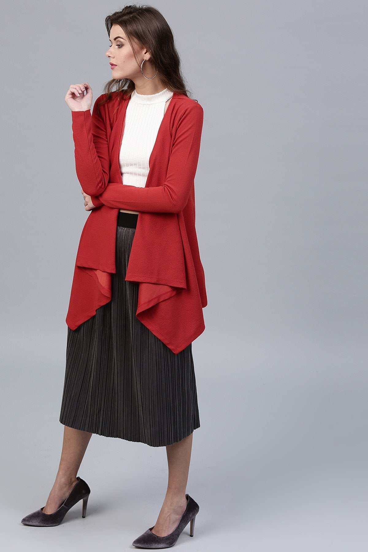 Women's Red Shawl Collar Shrug