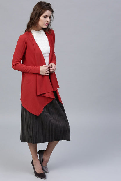 Women's Red Shawl Collar Shrug