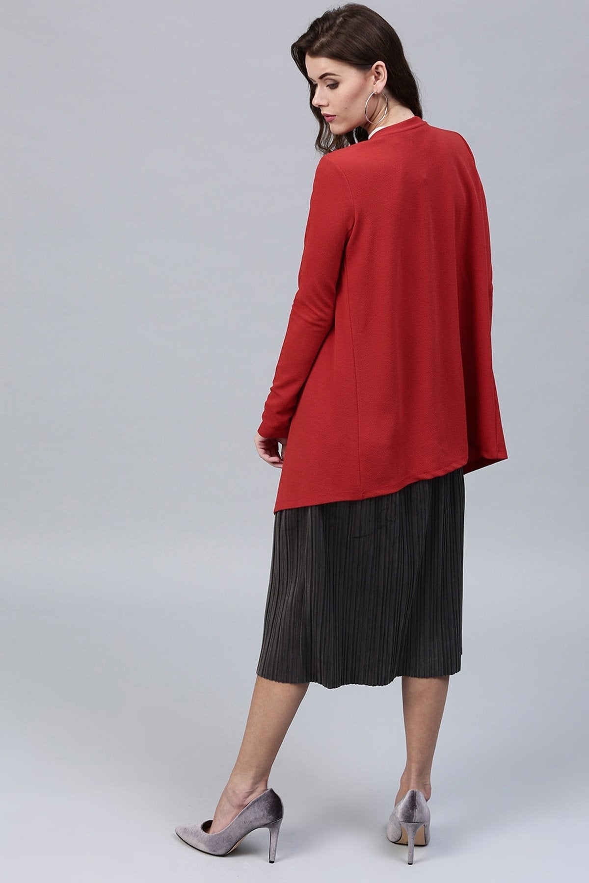 Women's Red Shawl Collar Shrug