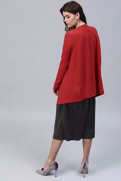 Women's Red Shawl Collar Shrug