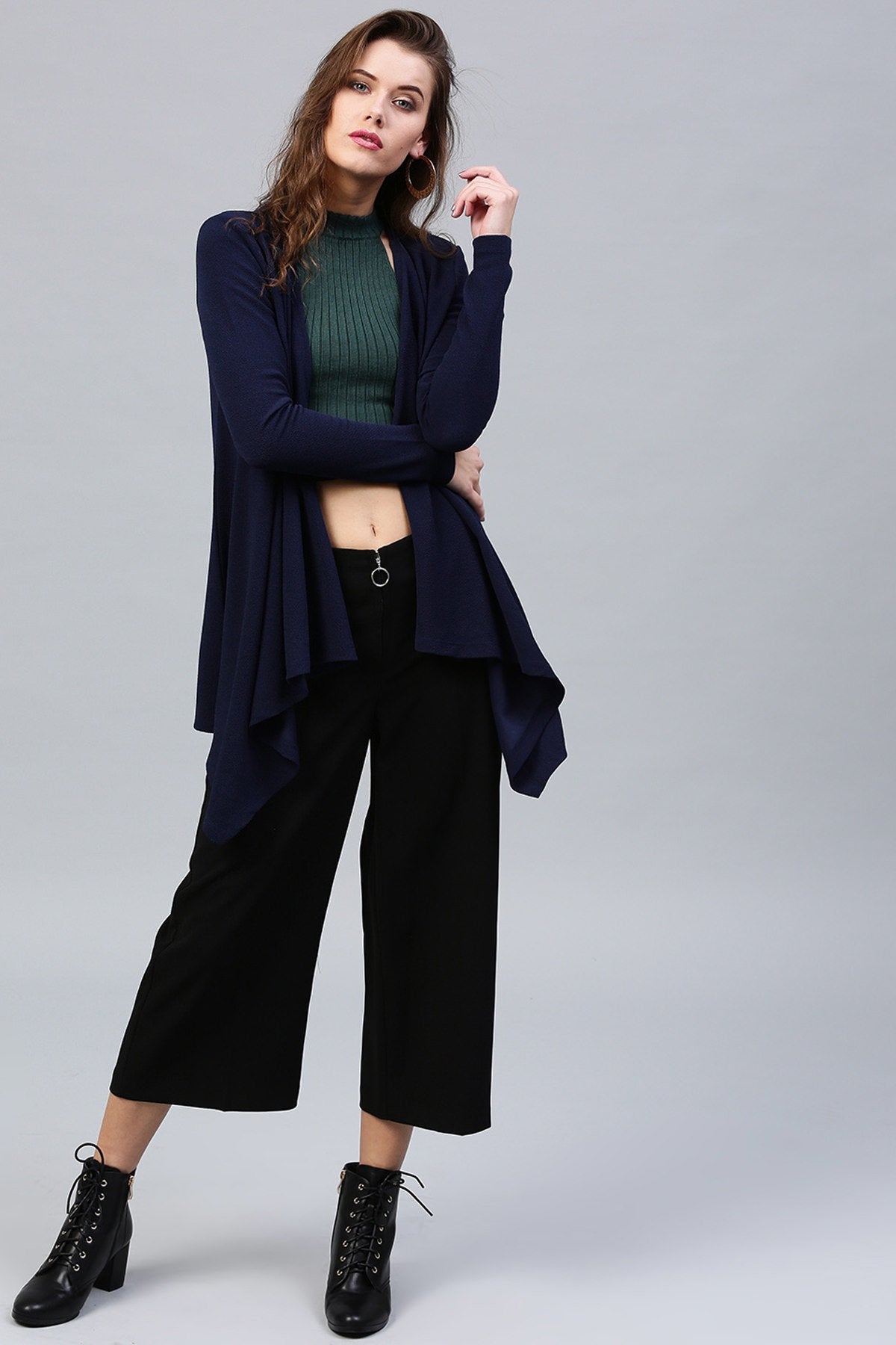 Women's Navy Shawl Collar Shrug