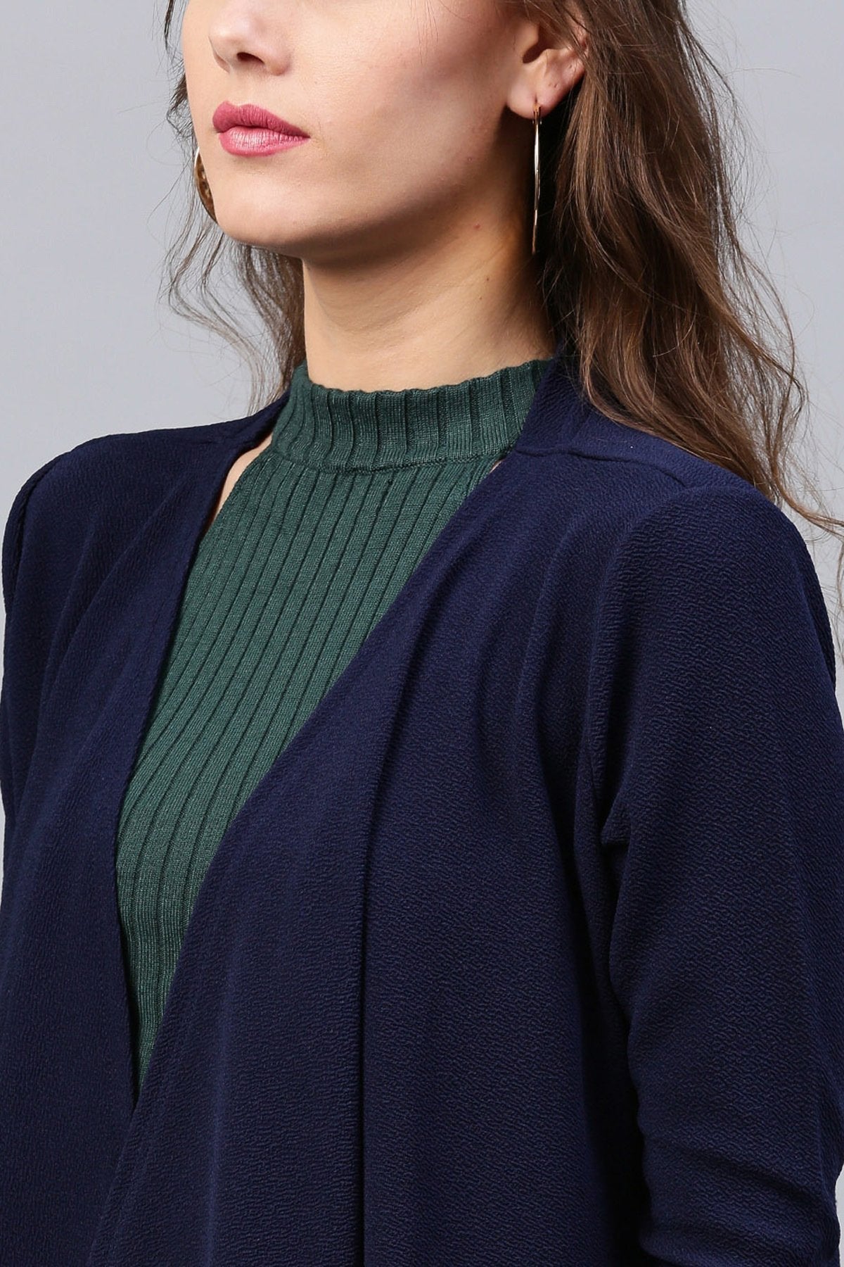 Women's Navy Shawl Collar Shrug