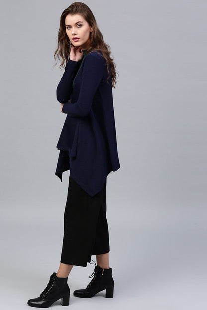 Women's Navy Shawl Collar Shrug