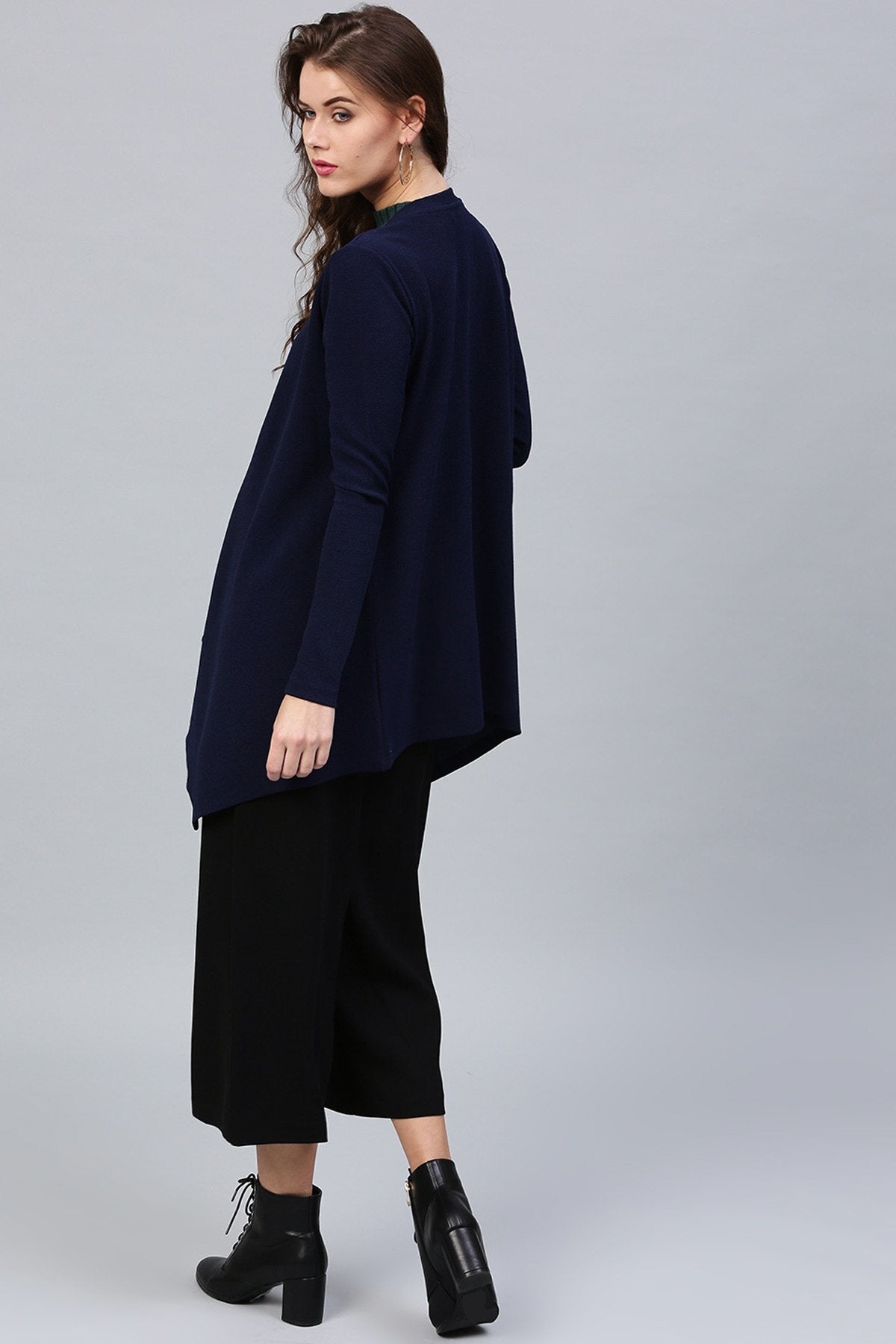 Women's Navy Shawl Collar Shrug