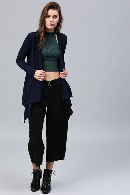 Women's Navy Shawl Collar Shrug
