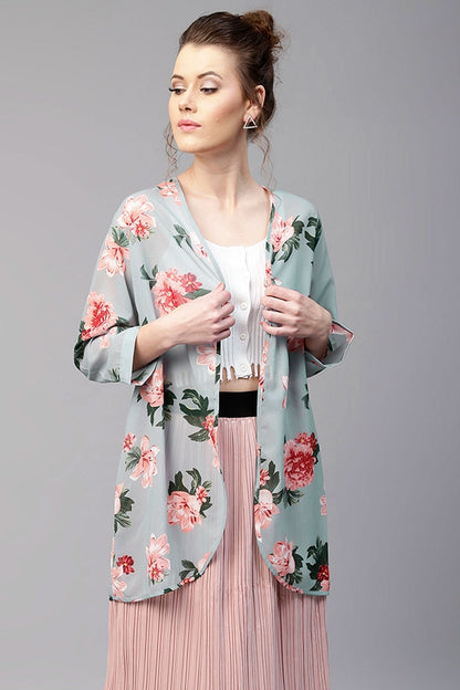 Women's Blue Floral Shrug