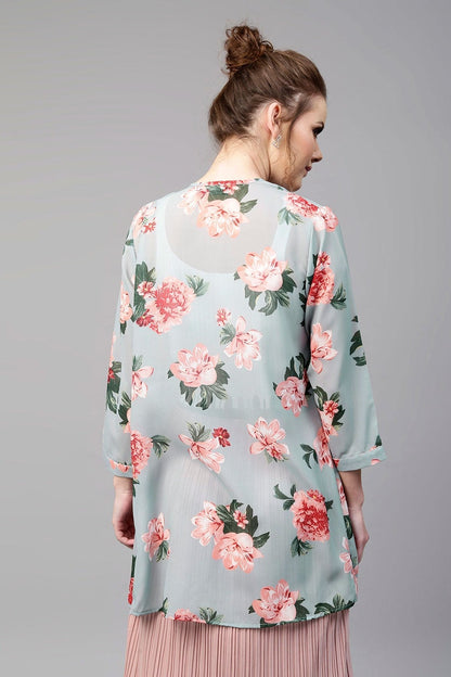 Women's Blue Floral Shrug