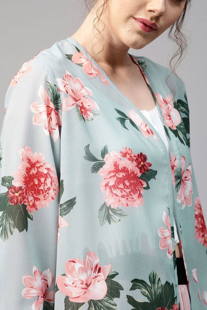 Women's Blue Floral Shrug
