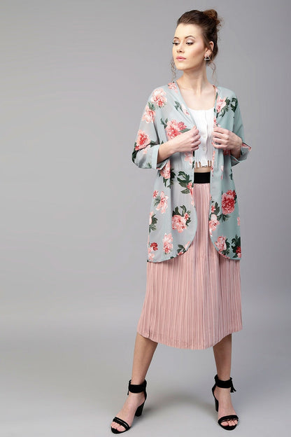 Women's Blue Floral Shrug