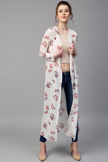 Women's Ivory Floral Longline Shrug