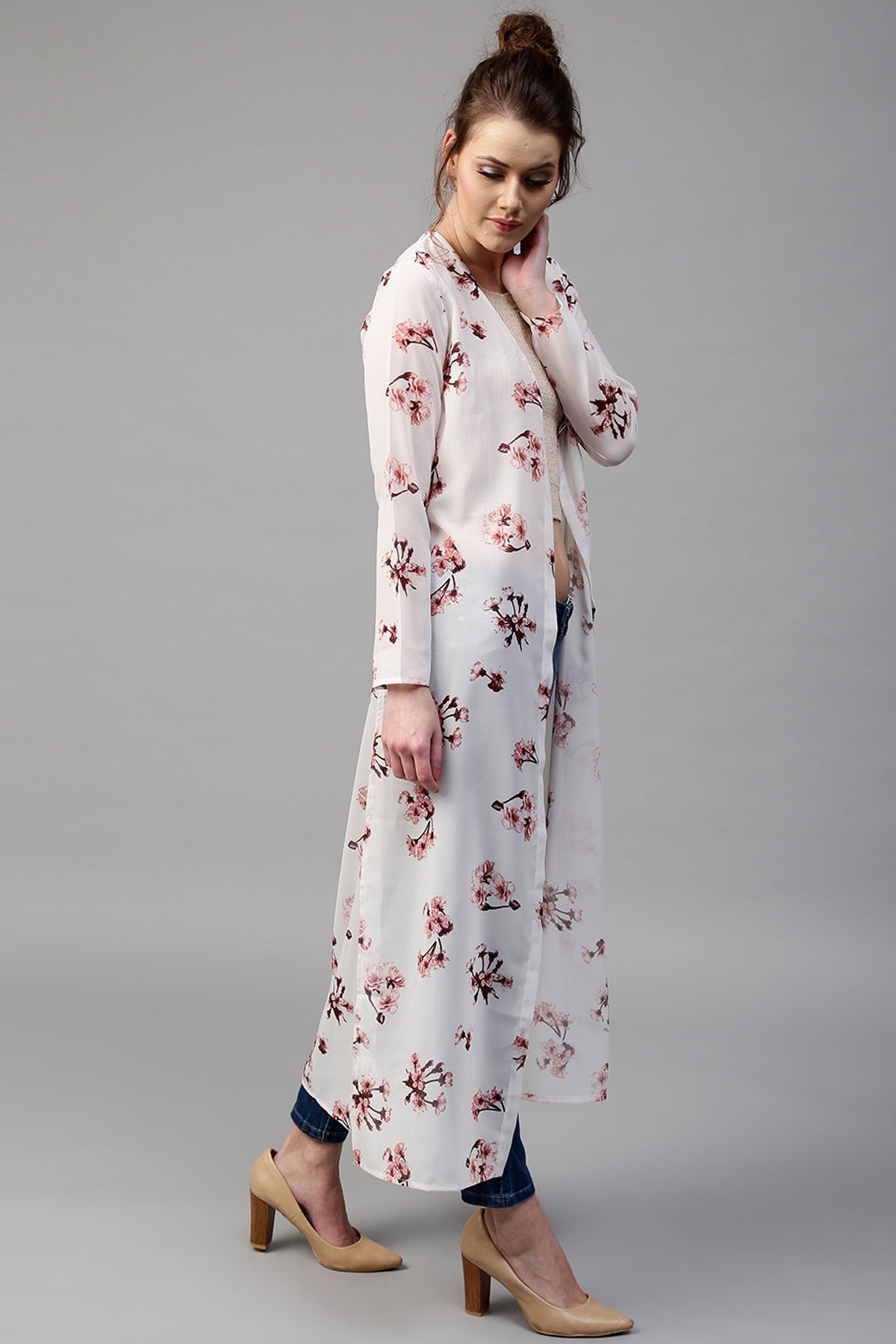 Women's Ivory Floral Longline Shrug
