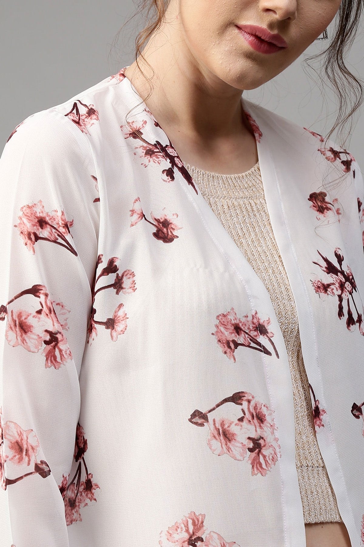 Women's Ivory Floral Longline Shrug