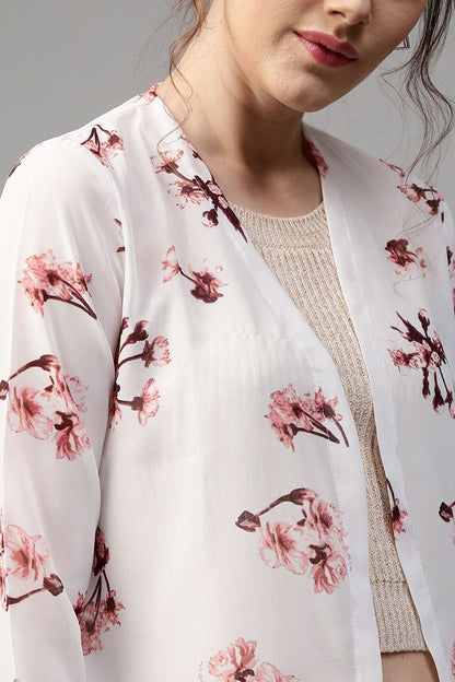 Women's Ivory Floral Longline Shrug