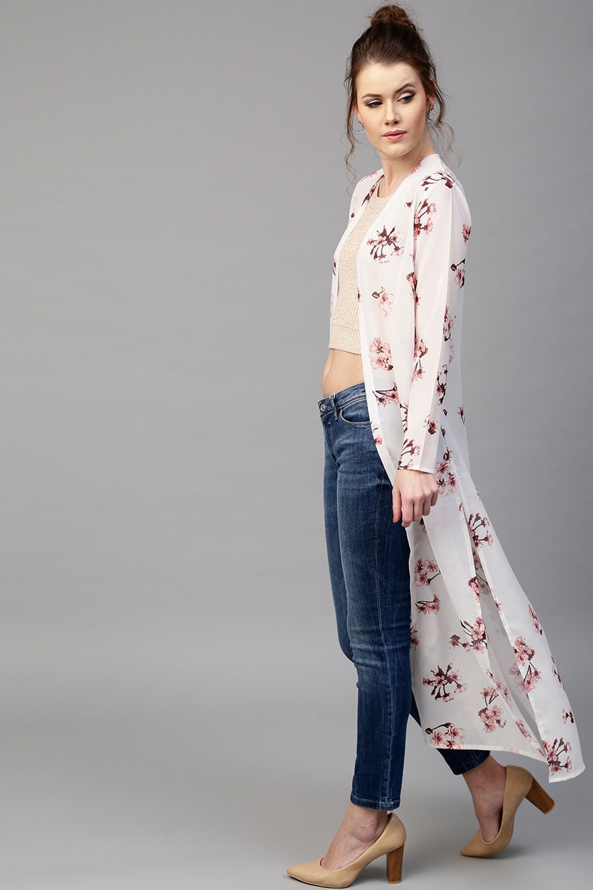 Women's Ivory Floral Longline Shrug