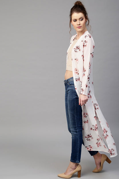 Women's Ivory Floral Longline Shrug