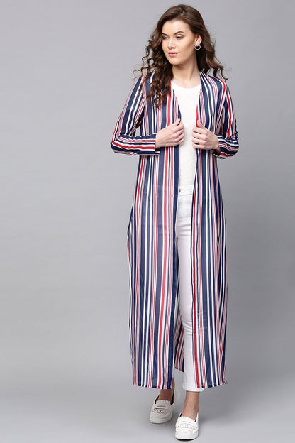Women's Navy & Red Stripes Longline Shrug