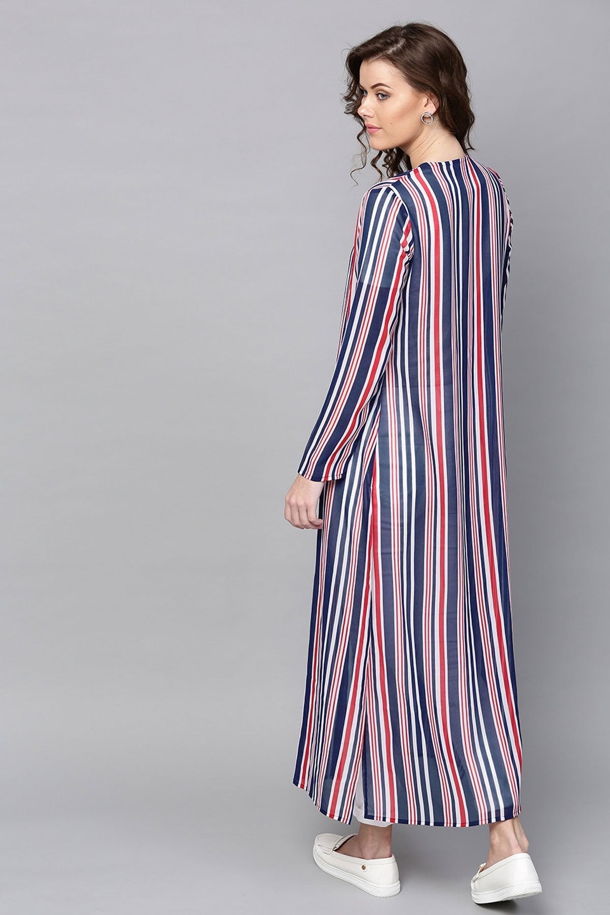 Women's Navy & Red Stripes Longline Shrug