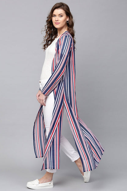 Women's Navy & Red Stripes Longline Shrug