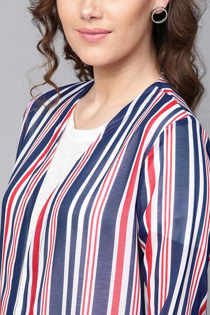 Women's Navy & Red Stripes Longline Shrug