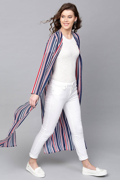 Women's Navy & Red Stripes Longline Shrug