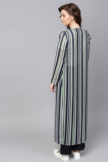 Women's Navy & Dark Green Stripes Longline Shrug
