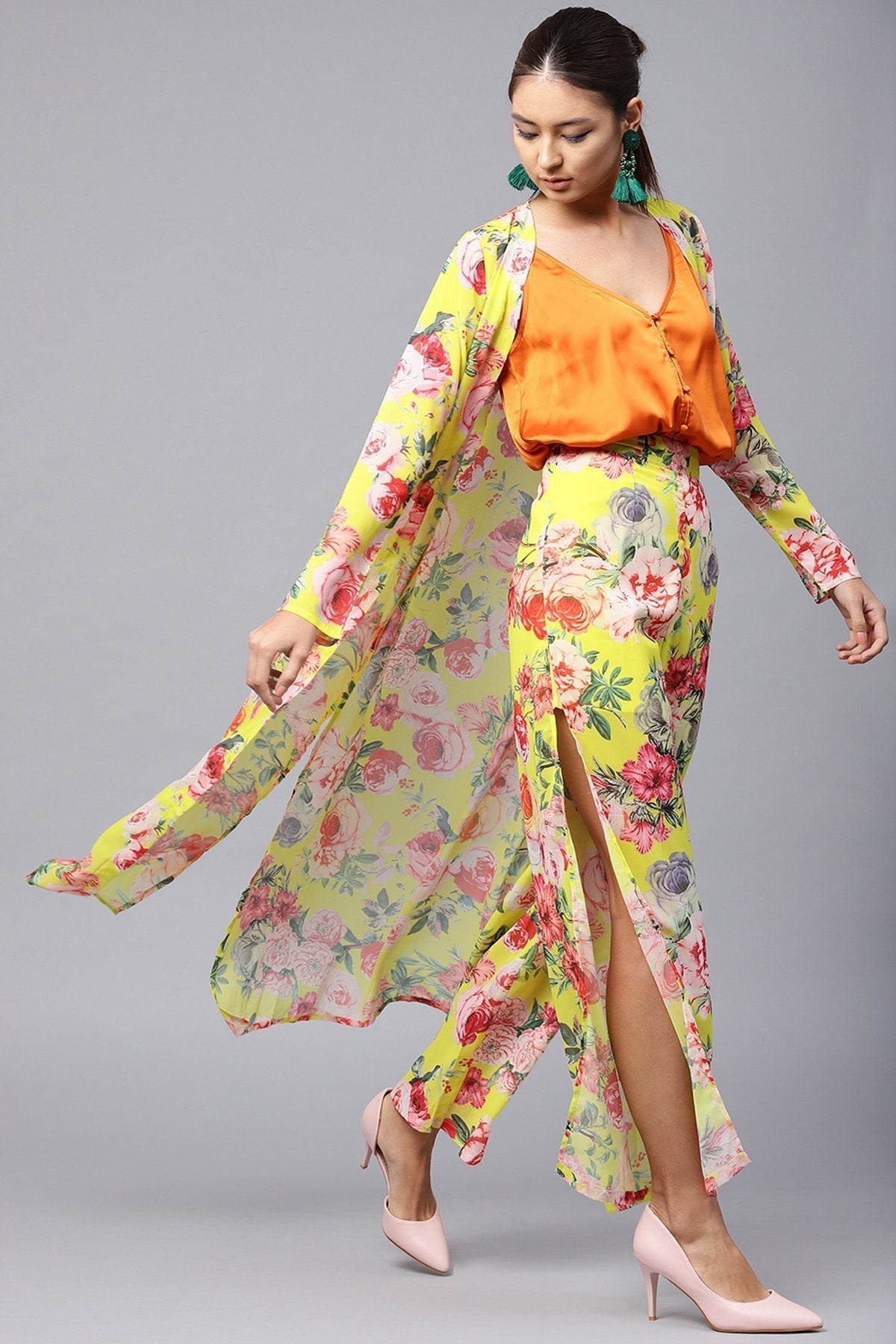 Women's Yellow Tropical Longline Shrug