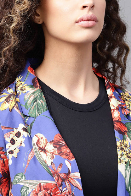 Women's Blue Floral Front Open Blazer