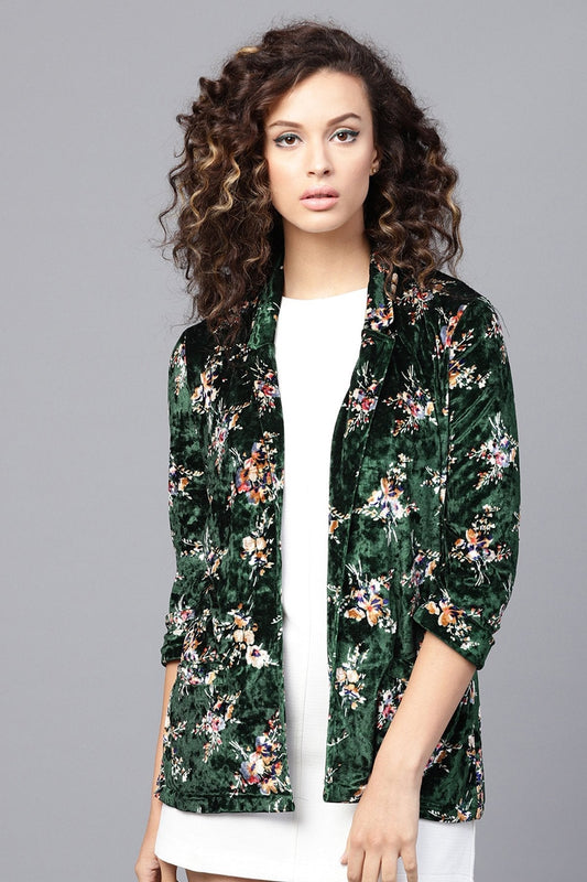 Women's Emerald Floral Velvet Blazer