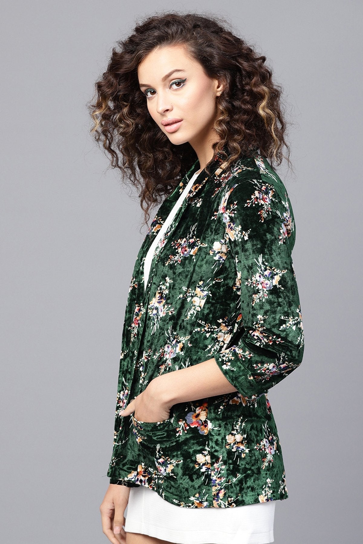 Women's Emerald Floral Velvet Blazer