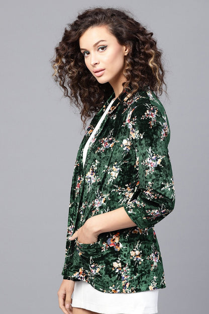 Women's Emerald Floral Velvet Blazer