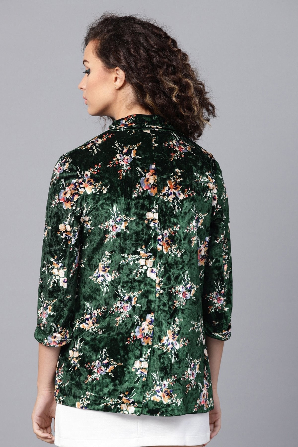 Women's Emerald Floral Velvet Blazer